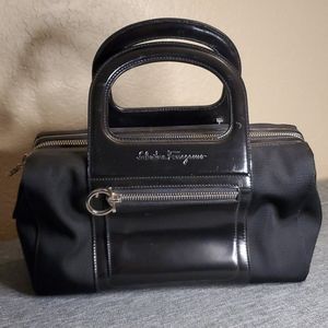 Salvatore Ferragamo Black Leather Nylon Bag